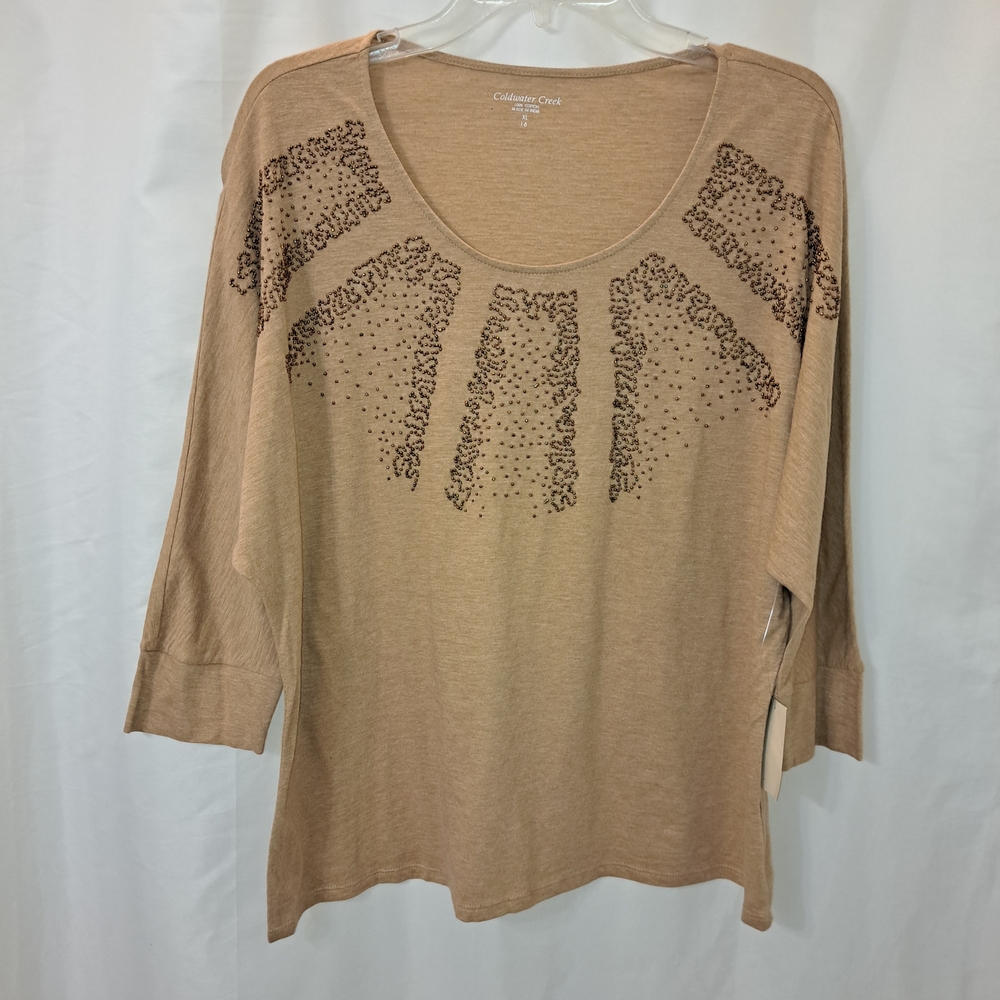 NWT Sz XL Falling Stars Coldwater Creek Tan Blouse with Accents